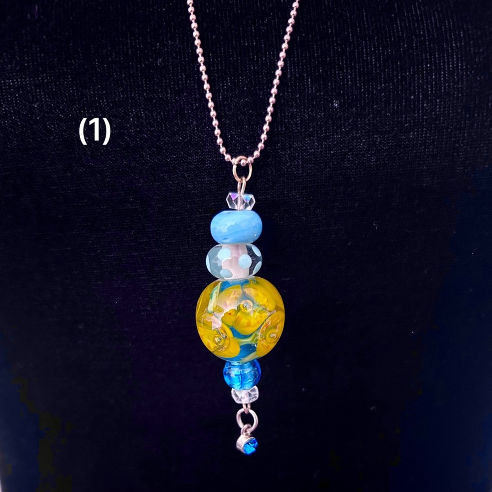 Glass Floral Bead Pendant with 28inch Gold Chain